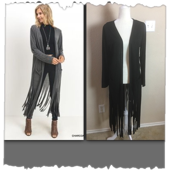 JODIFL Sweaters - Jodifl Black Long Sleeve Fringe Cardigan W/Pockets